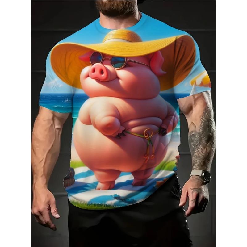 Vtipné Kreslené Ai Prase 3D Potisk Pánská Trička Ležérní Krátký Rukáv Módní Streetwear Kulatý Výstřih Trička
