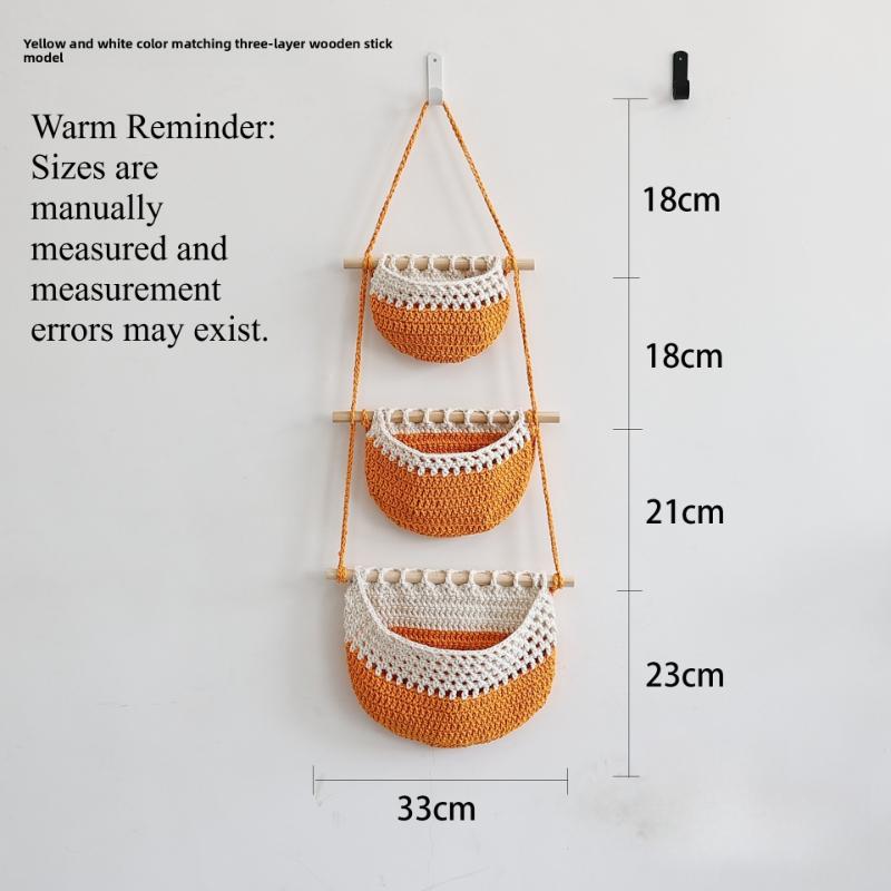 Wall Hanging Basket Cotton Rope Organizer 3 Tier Storage Bag Hand Woven Sundry Storage Door Hanging Rack Home Bedroom Decor