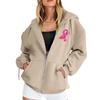 Women's Breast Sweatshirt Ribbon Breast Long Sleeve Hooded Pocket Casual Sweatshirt Jacket
