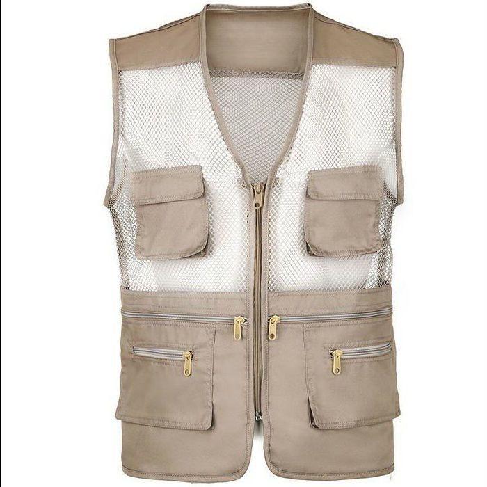 Sommer-Netzweste für Männer mittleren und höheren Alters, atmungsaktiv, dünn, mit mehreren Taschen, ärmellos, Weste für Papa, für den Außenbereich, Angeln, Freizeit