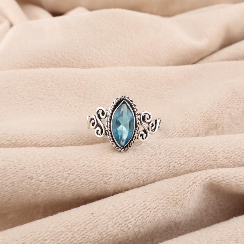 Natural Swiss Blue Topaz Gemstone 925 Sterling Silver Jewelry Handmade Boho Ring PR-1-8