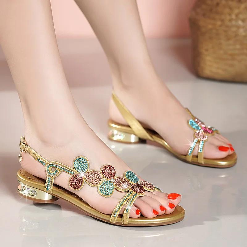 Elegant Temperament Comfort Sandals Women's New Diamond Fashion Summer Casual Outdoor Hot Beach Shoes 2026