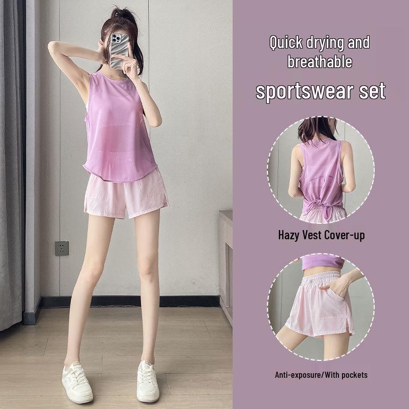 Damski zestaw do biegania i jogi 2025 szybkoschnący: Letnia kamizelka pulowerowa ze spodenkami
