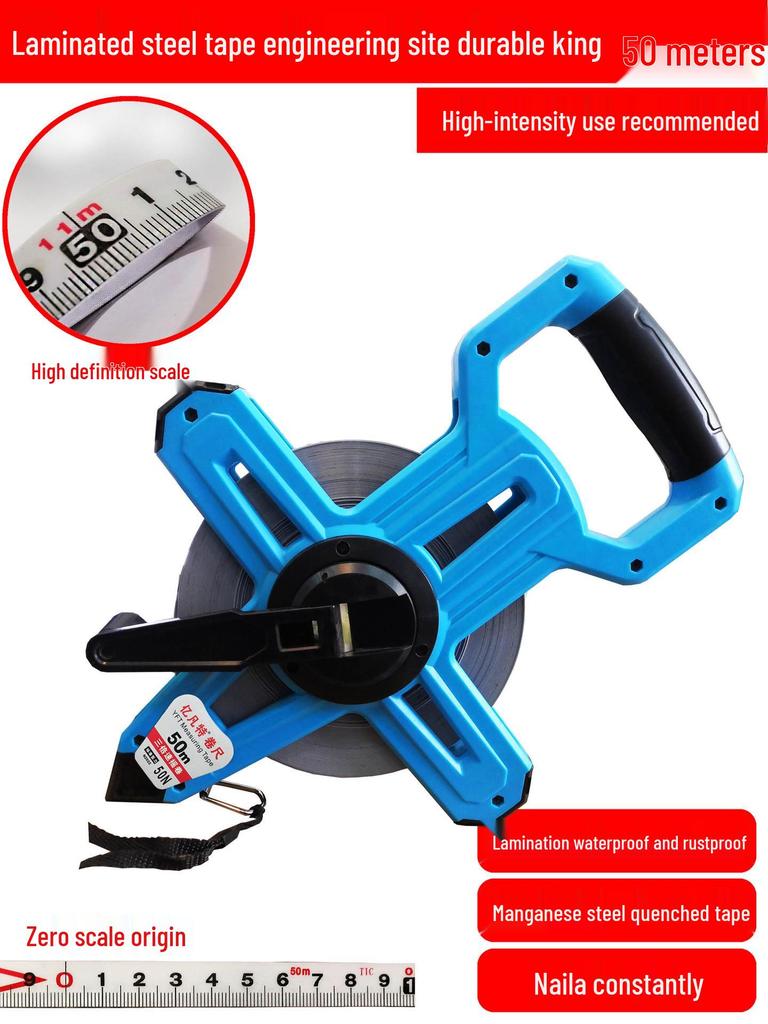 Large Measuring Tape Set: 50m, 30m Steel Tapes and 100m Cloth Tape for Construction, Engineering and Handheld Measurements.