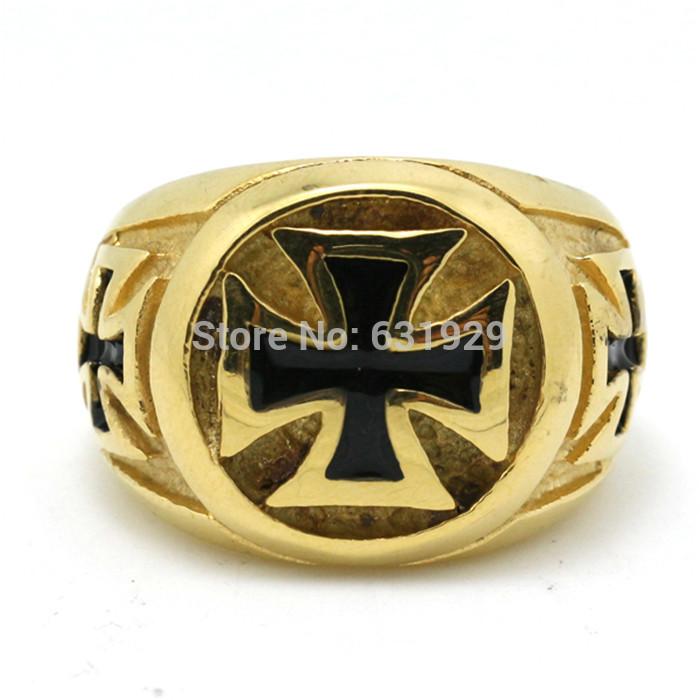 1pc Golden Jesus Cross Punk 316L Stainless Steel Fashion Band Party Men Boys Ring 8