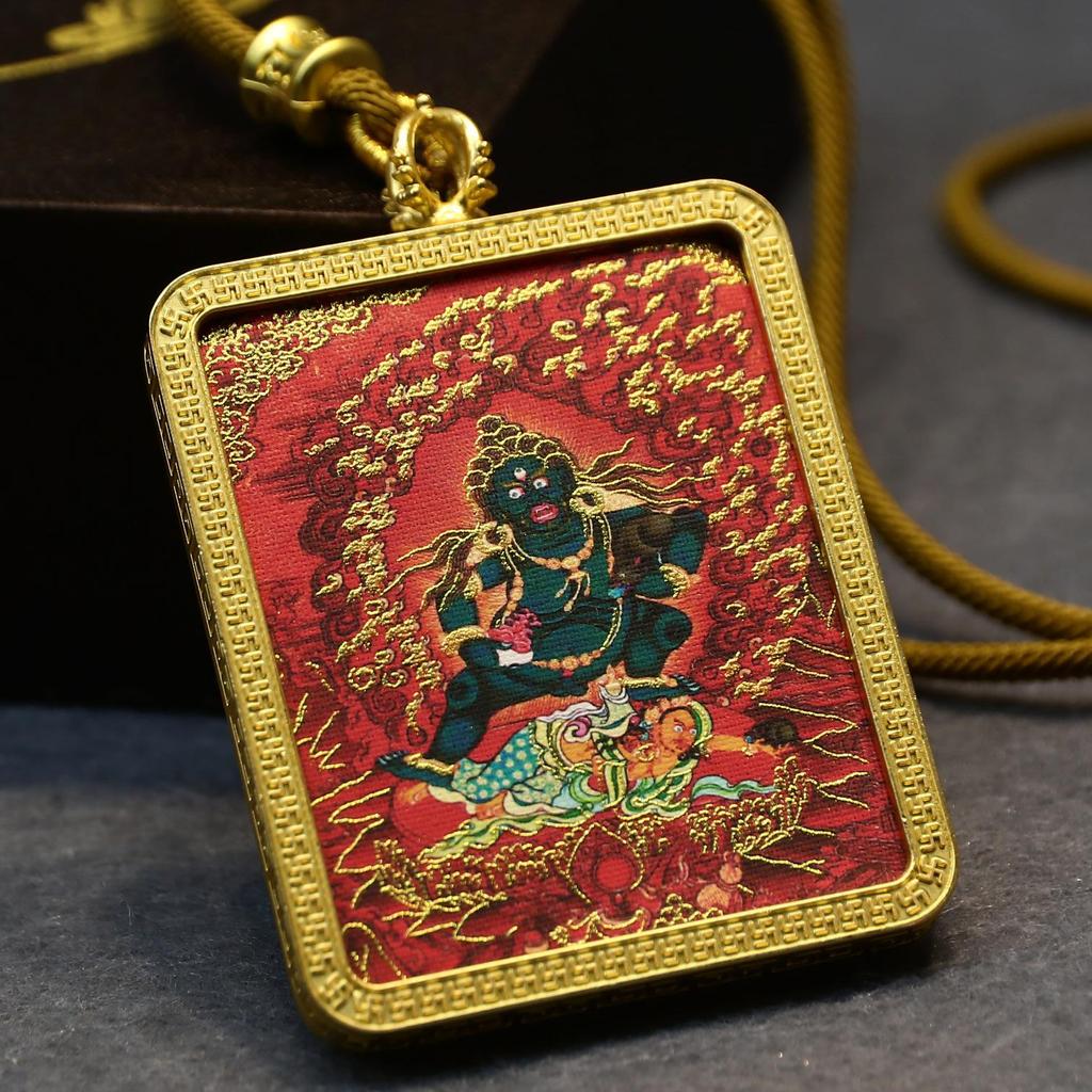 Pandantiv Thangka Mahakala Tibetan Jambhala Alb: Pictat manual, Aurit, Artă Exquisită Budism Tibetan