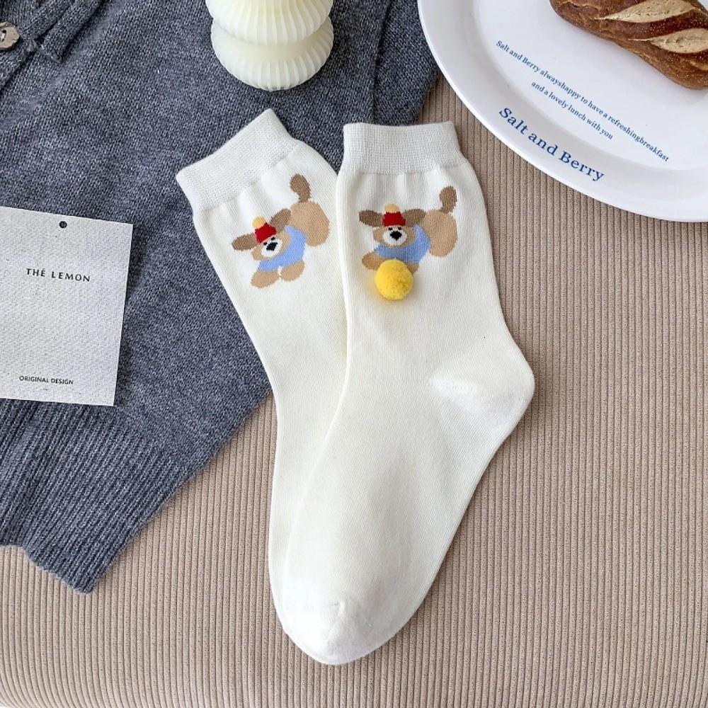 Cartoon Dog Design Women's Winter Socks Thickened Funny Socks Mid Length Cotton Socks for Women