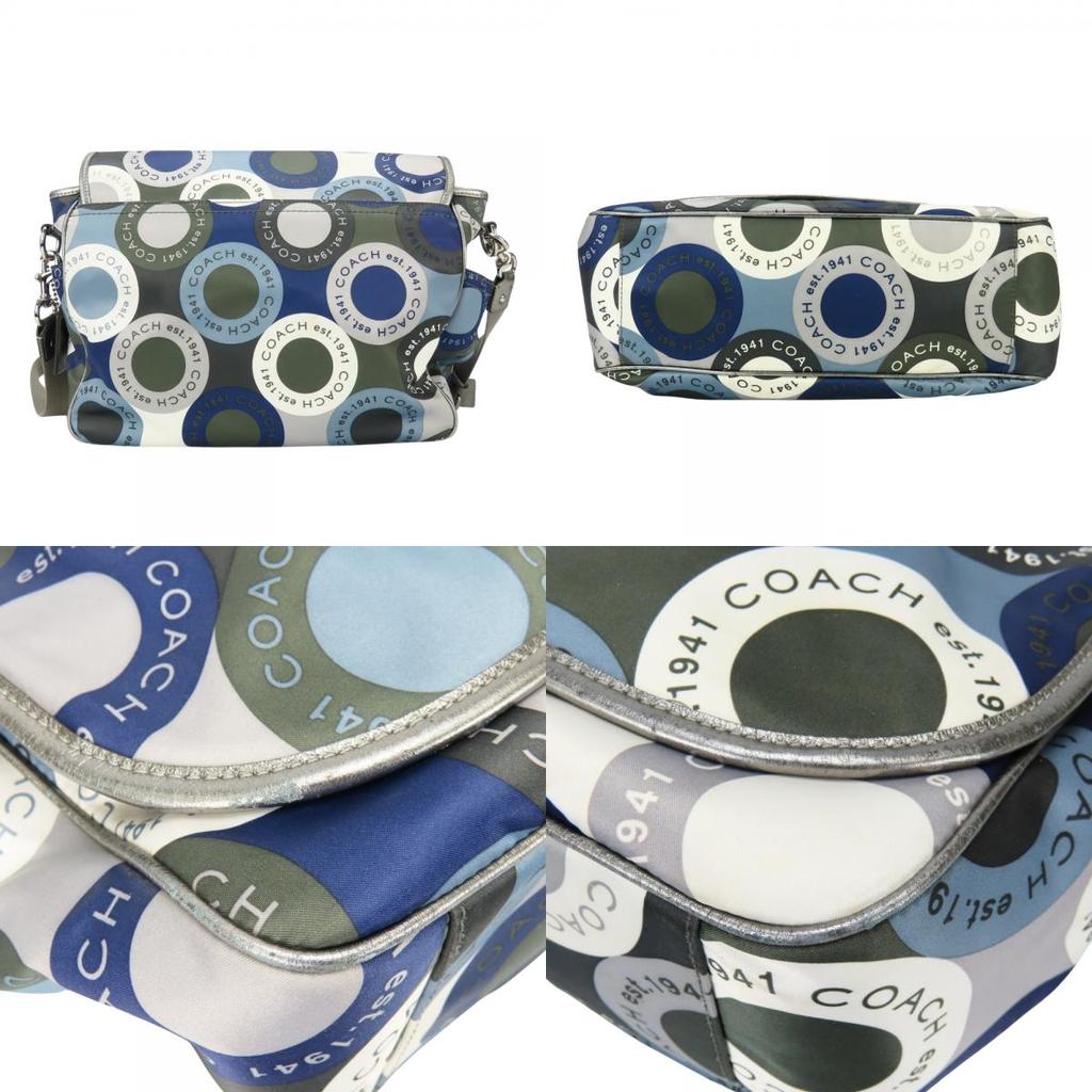 Used COACH Shoulder Bag Snap head F18377 Nylon/leather Dark marks Blue series gray Multifunctional