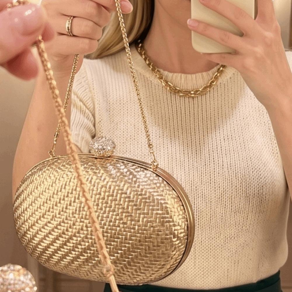 Oval Shape Hard Shell Crossbody Bag Egg-Shaped Braided Handbag Luxury Evening Clutch Bag  Gift
