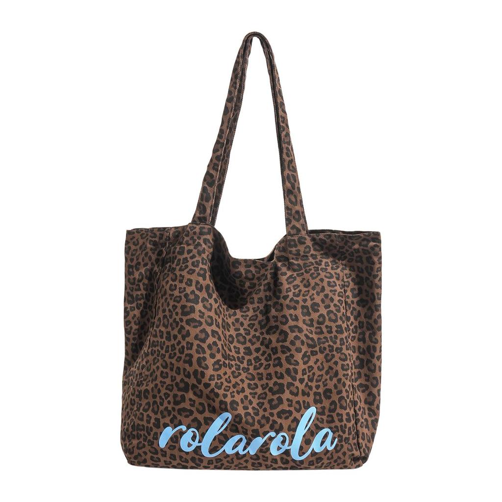 Korean Trendy Pink Leopard Print One-Shoulder Canvas Bag - Large Capacity, Versatile Women's Fashion Accessory for Commuting