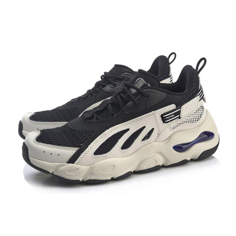 New LINING Butterfly Lite Leather Men's Dad Shoes - White/Black/Dark Blue AGLP069-2