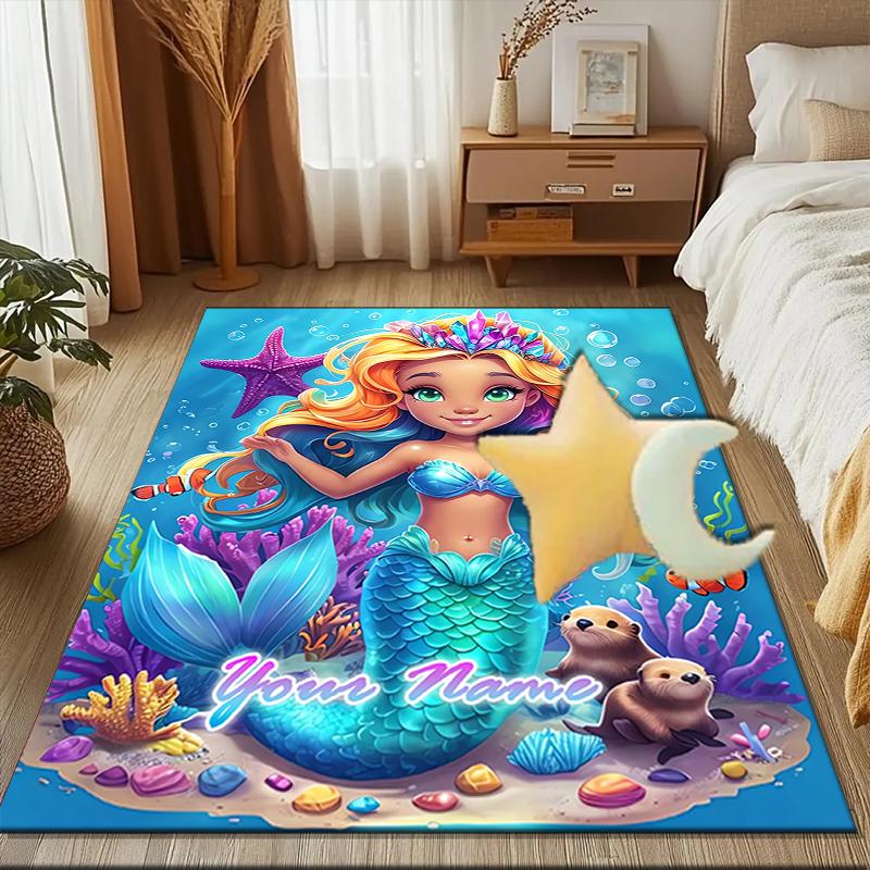 1PC Custom Name Mermaid Dreams Underwater Theme Floor Mat Ideal for Living Room, Game Rooms, Office, Bedroom Floor Mat Playful Design