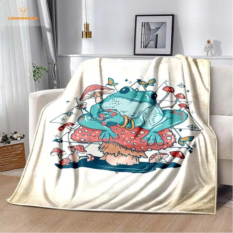 Anime Green Frog Designová deka s velkými očima Měkká přehoz přes postel Plážový teplý cestovní povlak pro děti Chlapci Dívky Dárek