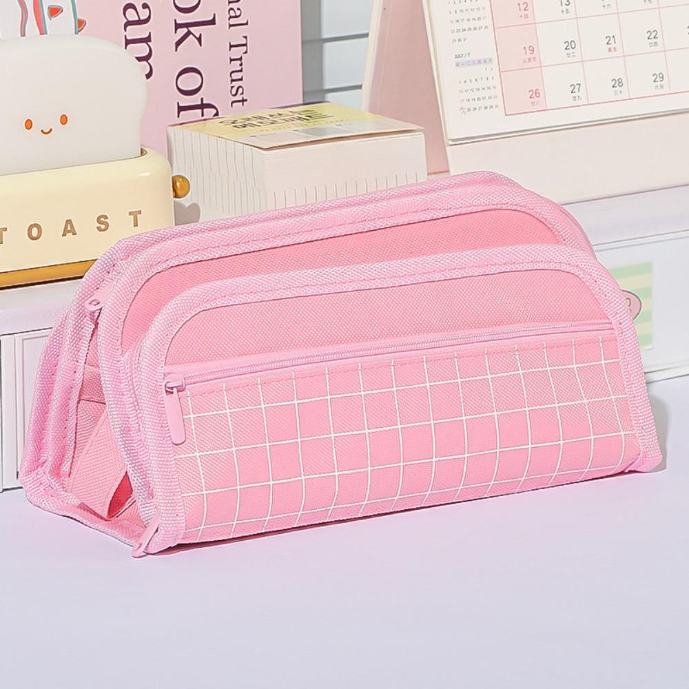 Simple Checkered Pencil Case Large Capacity Multi-layer Pen Bags Triangle Pencil Bag School Supplies
