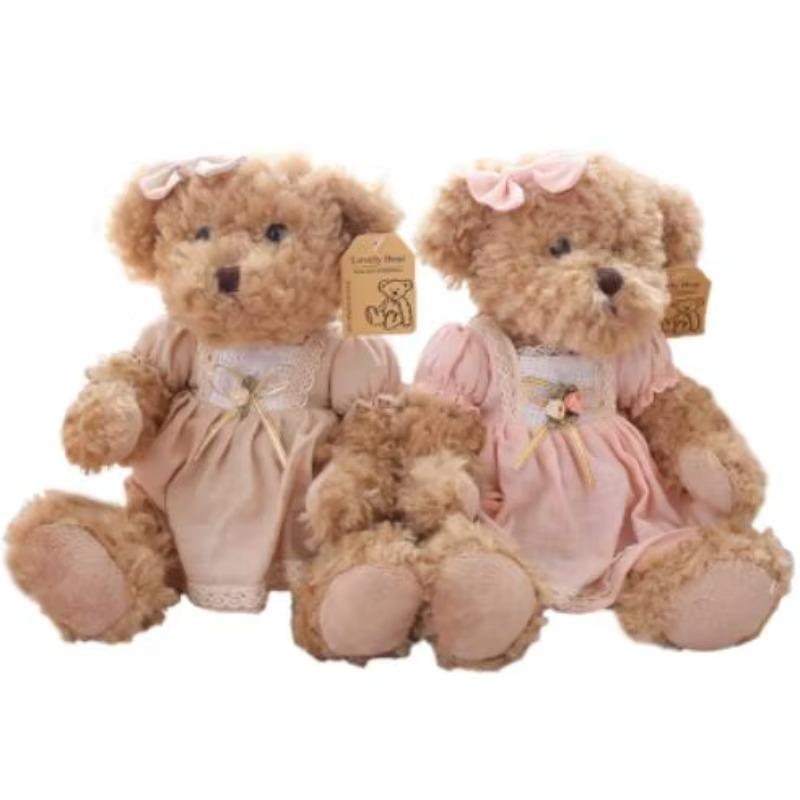 A Pair 26cm Cute Couple Teddy Bear with Cloth Plush Toys Stuffed Dolls Toy Kids Baby Girls Children Girl Birthday Christmas Gift