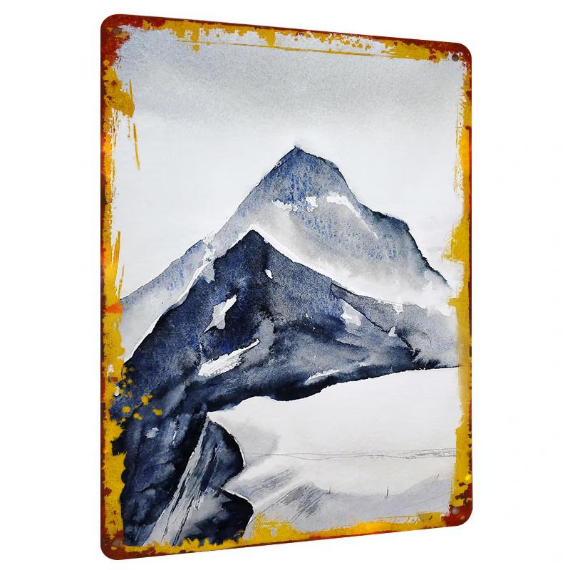 

Ink Painting Style Snow Mountain Metal Wall Art Modern Minimalist Home Office Decorative Hanging Painting 20x30cm（7.8x11.8inch）