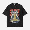 Vintage Art Acid Washed T-shirt Japanese Cat Fashion Short Sleeve Round Neck Chic Tees Summer Heavy Weight Tunics