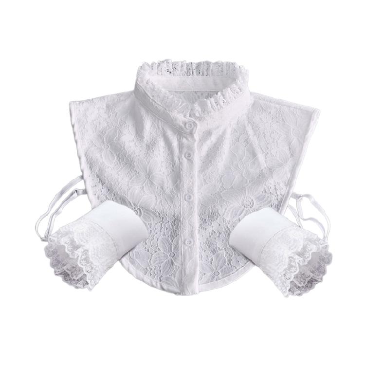 Women Clothes Accessories Wrist Cuffs and Lace Ruffle Half Shirt Fake Collar Set