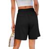 Women's Square Pocket Elastic Waist Casual Cotton And Linen Shorts