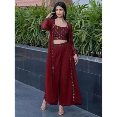 Women Georgette Ethnic Top Palazzo Ethnic Jacket Set Indian Pakistani Party Wear VF-20161