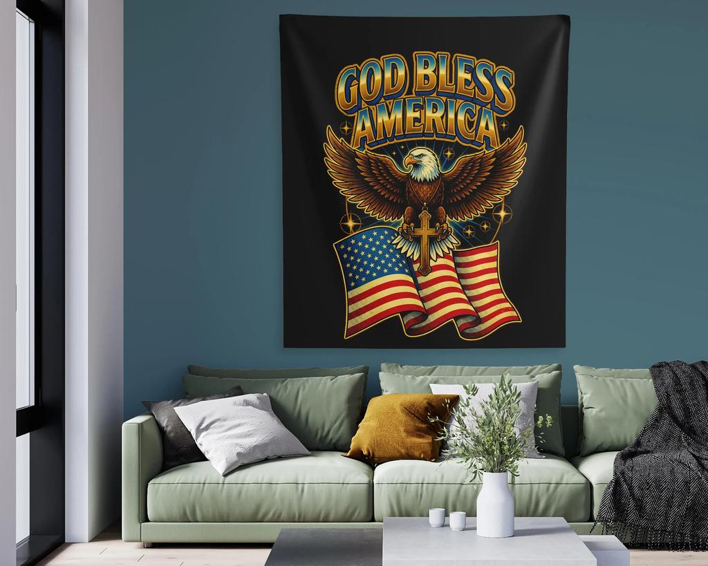 USA Flag 250th Anniversary Tapestry 17762026 Patriotic God Bless America Wall Decor Celebration Banner Gift Flat Print