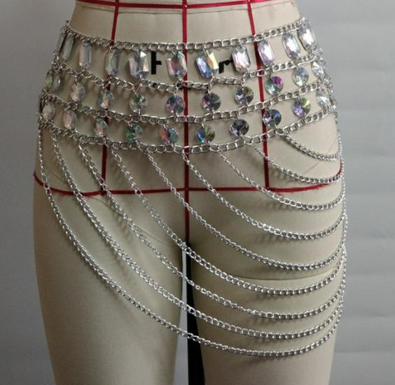 Women's Multi-Layer Metal Tassel Waist Chain and Sexy Bikini Backless Bra Set