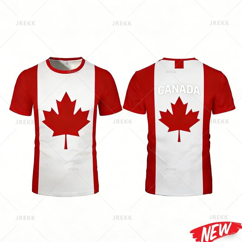 T-shirt da uomo con motivo bandiera canadese Nuova Stampa 3D Foglia d'acero Manica corta T-shirt Asciugatura rapida Estate Esterno Girocollo Magliette