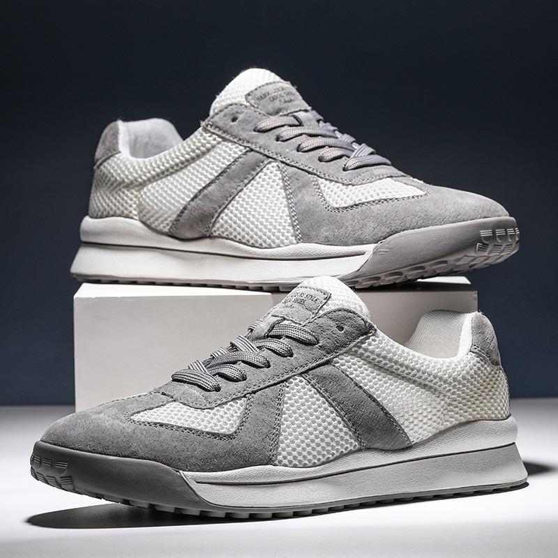 Guochao Men's Spring New Low-top Sports and Leisure Leather Shoes, Sub-station Mesh Men's Shoes