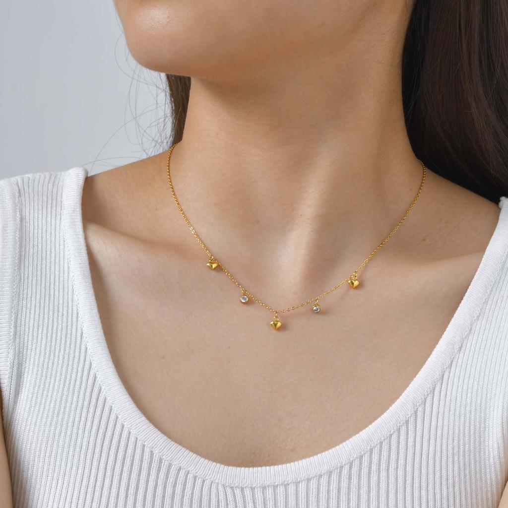 Stainless Steel Flat Cross Chain Zircon Heart Gold Necklace