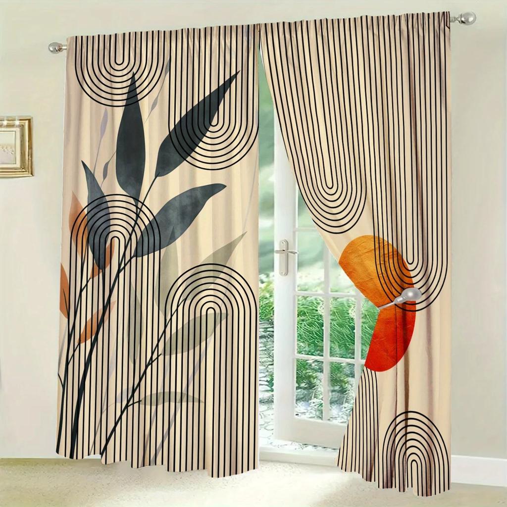2 Stück Abstrakte Pflanze Vorhang Modernes Design Stangentasche für Wohnzimmer Schlafzimmer Fensterdeko Heimdeko.