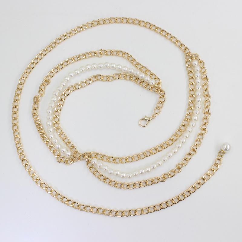 

Жемчужная цепочка на талию Женская в стиле маленького аромата с костюмом платьем рубашкой Металлическая декоративная цепочка-пояс золотой