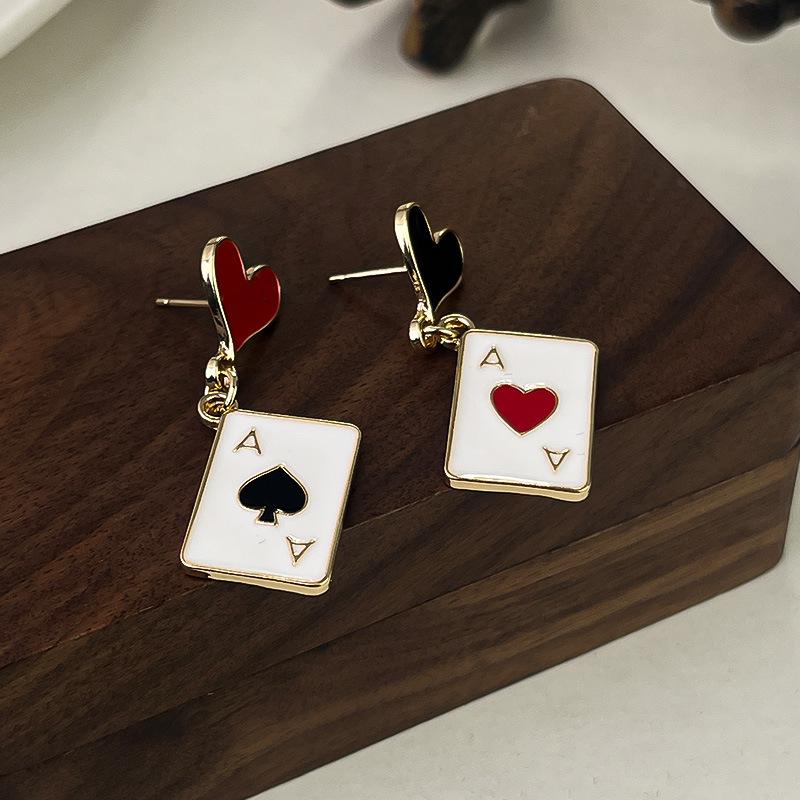 Fashionable Creative Earrings With Spades And Red Peach Pendant Earrings