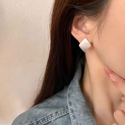 Korean Style Ins Style Square Brushed Ear Buckle Temperament Diamond Earrings Cold Style