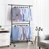 SONGMICS Industrial Clothes Rack on Wheels, Maximum load of 110 Kg, Double Garment Hanging Rod, Heavy Duty Commercial Display, Black