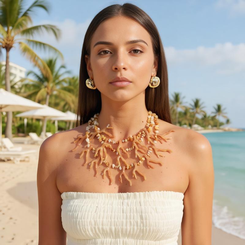 Exaggerated Beaded Coral Necklace Multi-Layer Bohemia Coralal Pendant Necklace Jewelry Colorful Ocean Style Beach Choker
