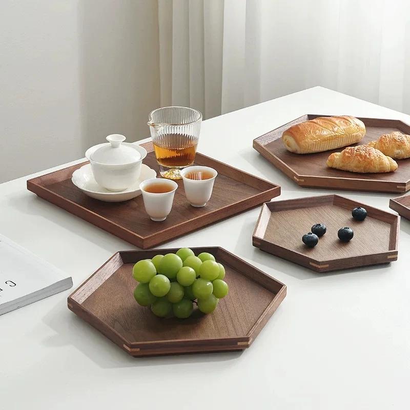 Japanese Style Black Walnut Tray, Light Luxury Dessert Tray, Cake Rack, Rectangular Solid Wood Tea Tray, Wooden Tableware