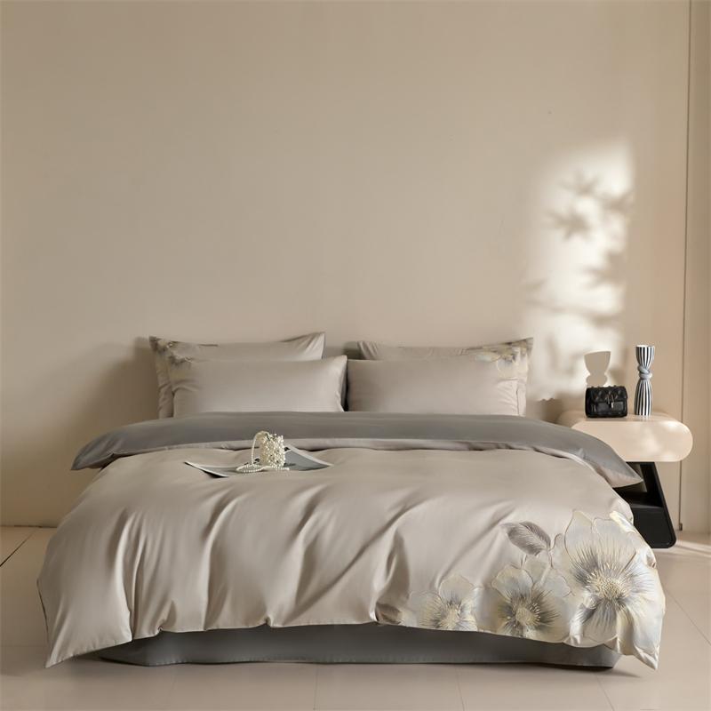 

100% Египетский Хлопок Вышивка Цветами Роскошный Комплект Постельного Белья Односпальный Двуспальный Королевский Кинг Пододеяльник Простыня Плоская/На резинке Наволочки Fitted Bed Sheet&Queen 200X230 4pcs