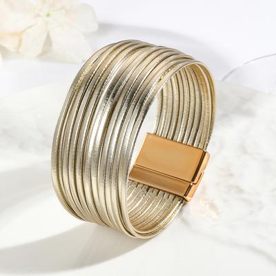 Leather Bracelet for Women Boho Multilayer Strips Wide Wrap Bangle Femme Jewelry Accessories