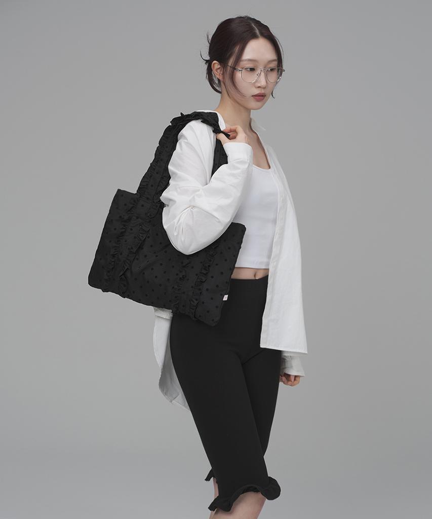 Kimimi Big Frill Dot Medium Shoulder Bag Black