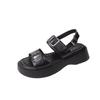 Muffin thick-soled one-word sandals women's summer new belt buckle versatile student casual Roman shoes