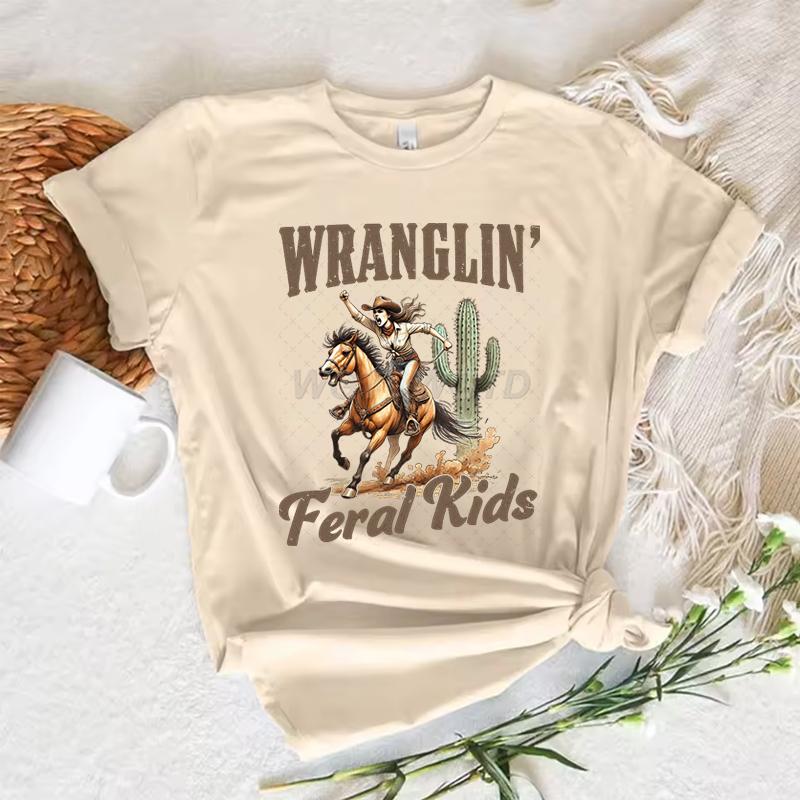 

Женские футболки в стиле ковбойки Летняя футболка с коротким рукавом Забавная одежда в стиле ретро на День матери Харадзюку Ковбойская мода Повседневные топы Футболки 4XL