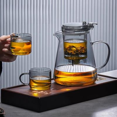 Piao Yi Cup High Borosilicate Glass One Button Press  Filter Tea Pot Individual Tea Bin Teapot With Handle