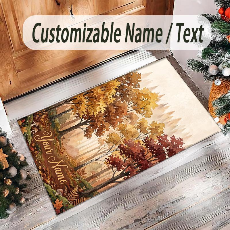 Forest Theme Crystal Velvet Floor Rug Personalized Custom Name Text Warm Carpet Home Decoration