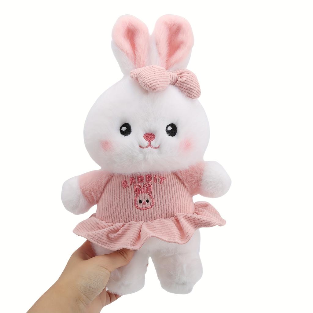 Kawaii Bunny Plush Soft Stuffed Rabbit with Cute Dress & Bow Soft Cuddly Bunny Easter Gift for Toddler Kids Baby Shower Girls