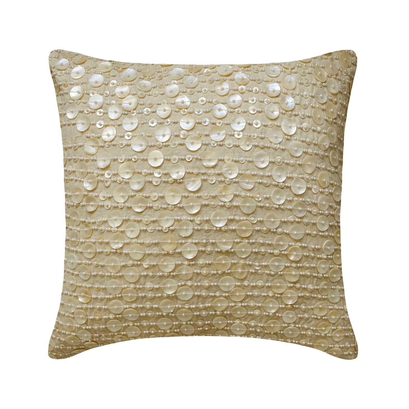 

The HomeCentric Pillow Cover Beige, Ecru Throw Pillow Cover Couch, Mother of Pearls Cotton Linen Square Contemporary Throw Pillow, Striped - Adornment
