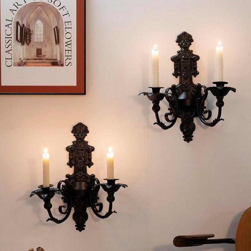 Amerikanischer Retro Schwarzer Wandmontierter Kerzenhalter Hintergrundwanddekoration Kerzentasse Hofwand Anhänger Kerzenhalter