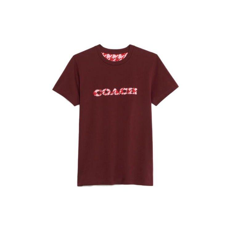 Coach Letter Print Round Neck Straight Fit Short Sleeve T-Shirt Women Tops Burgundy CJ256-WIN