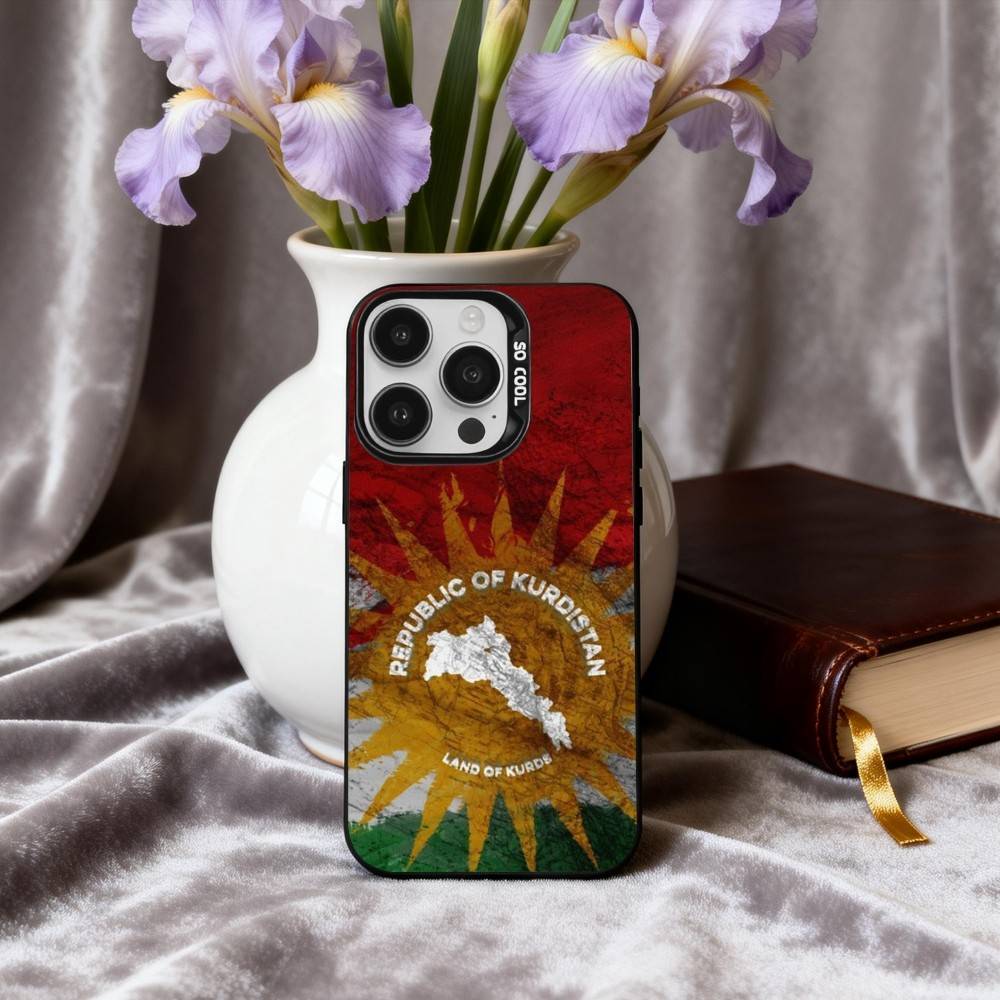 K-Kurdistan-N F-Bandiera-G Custodia per Telefono Per iPhone17,16,15,14,13,12,11 Plus,Pro Max Custodia Nera Caramellata Argentata