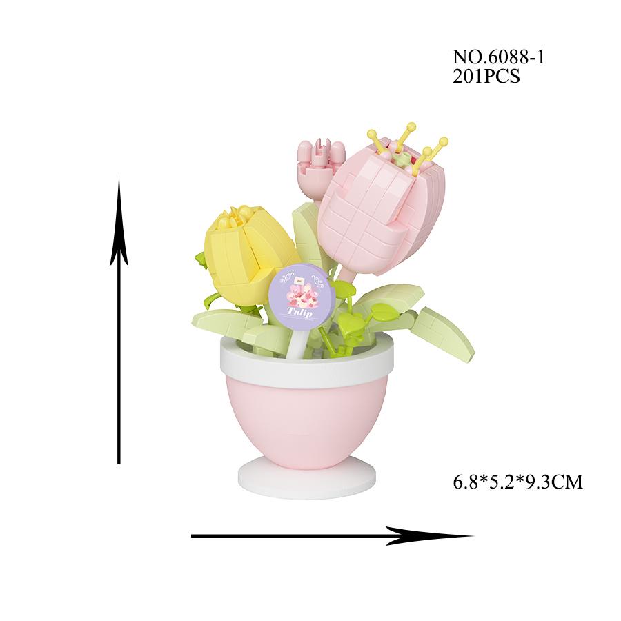 Mini Potted Plant Plastic Flowers Mini Building Blocks Educational Model Toy for Home Garden Decorations Mother's Day Gift