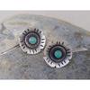 Ethnic Round Flower Earrings for Women Vintage Metal Silver Color Inlaid Green Stone Hook Dangle Earrings Party Jewelry